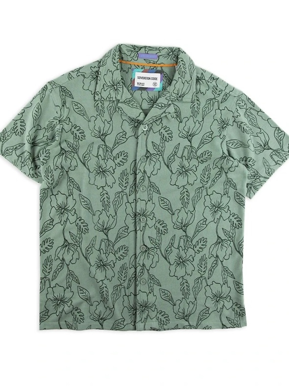 Sovereign Code Sage Green Floral Button-Down Camp Shirt NWT Size 18/20